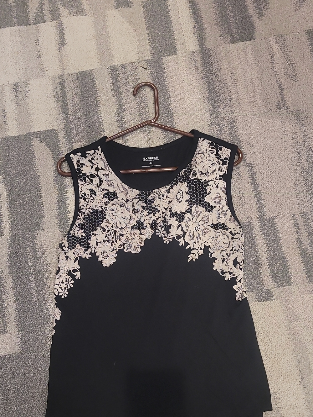 Express Black Tank Top with Cream Floral Lace